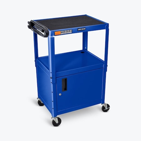 Fine-Line Adjustable Height Steel AV Cart with Cabinet, Blue FI3287405